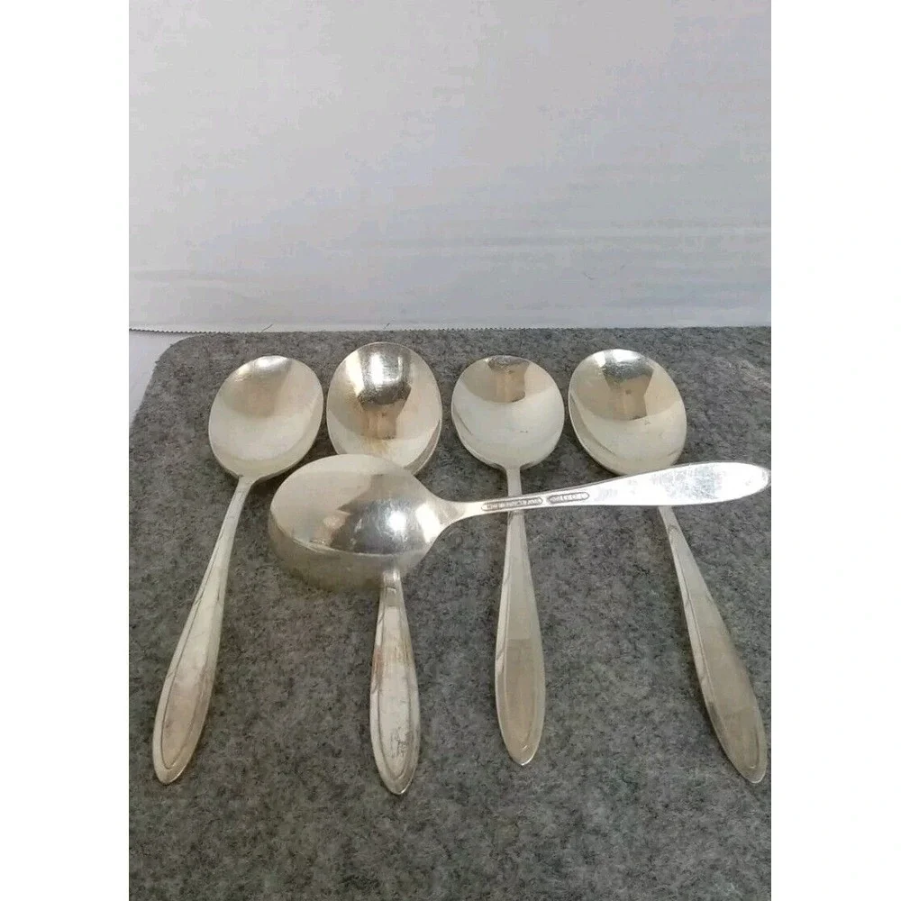 Vintage Silverplate Spoons Set of 5 Soup‎ Spoons Tableware Flatware